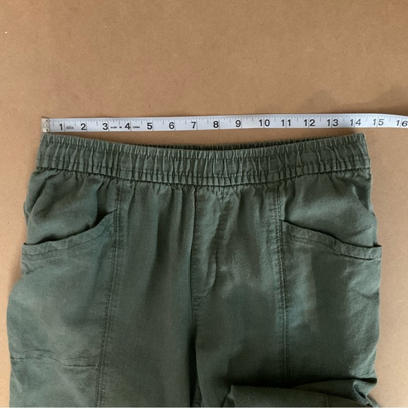 Linen Blend Pull On Pants Small Tapered Leg Green - Picture 6 of 8
